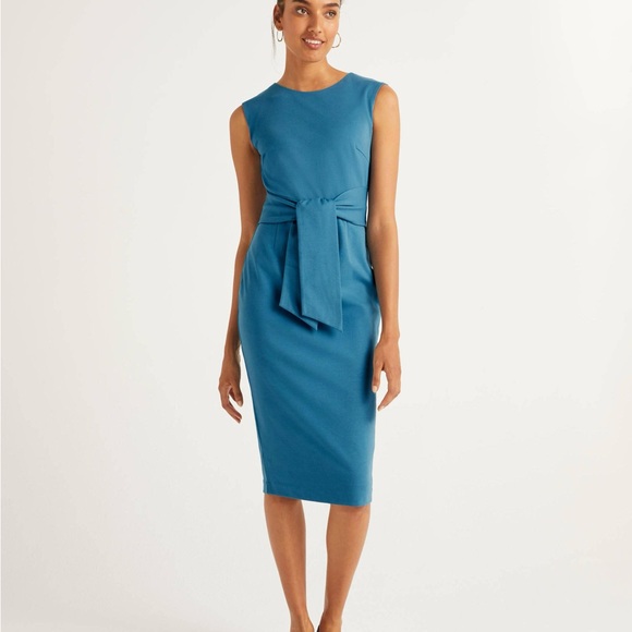 NWT Boden | Jessica Ponte Midi Sheath Tie Waist Dress  Agean Blue | size 4 - Picture 2 of 16